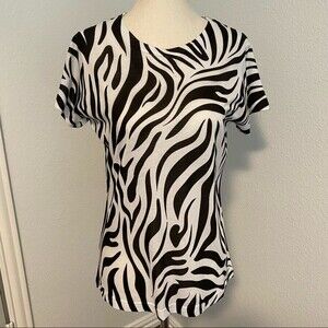 SUBLIVIE black white animal print ladies s-sleeve blouse top size M
